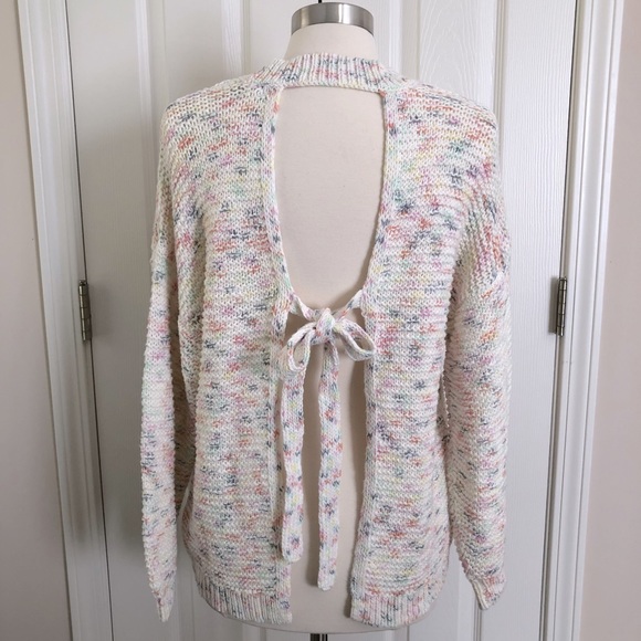aerie Sweaters - Aerie Open Tie Back Multicolored Knit Crew Neck Pullover Sweater Size Small NWT